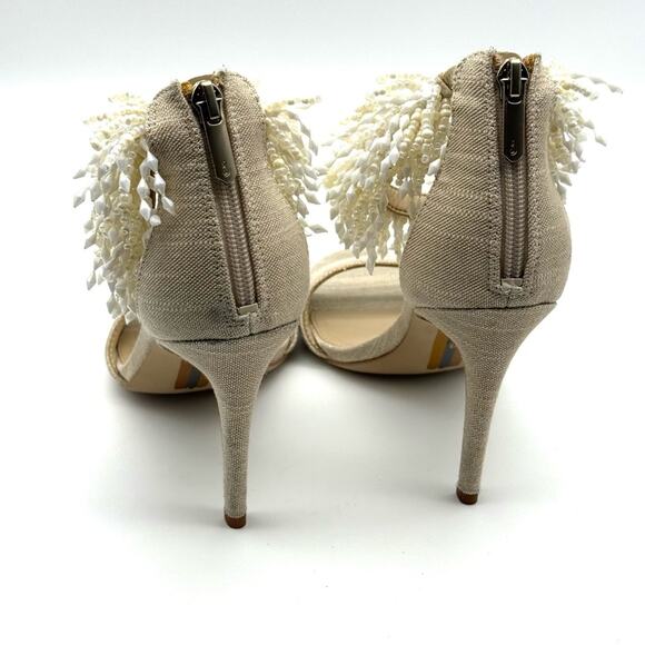 Sam Edelman Gillie Ankle Strap Sandal Heel Sand Linen Beaded 8 - Picture 6 of 11